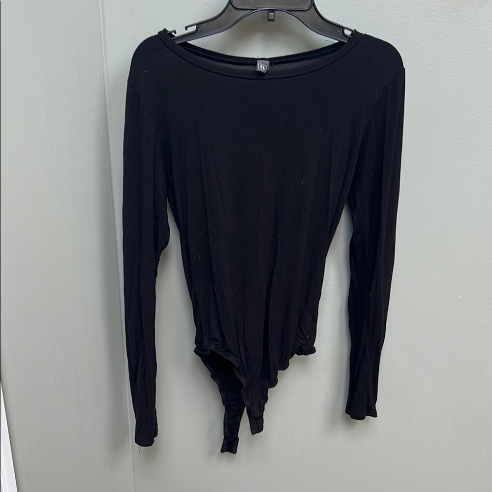Alya Black Asymmetrical Long Sleeve Bodysuit